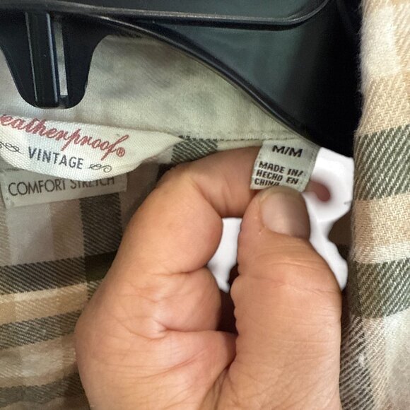 Weatherproof Vintage Green Beige Plaid Button Up Shirt Comfort Stretch M - Picture 7 of 8